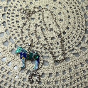 Colorful horse Pendant Necklace with Horseshoe Charm